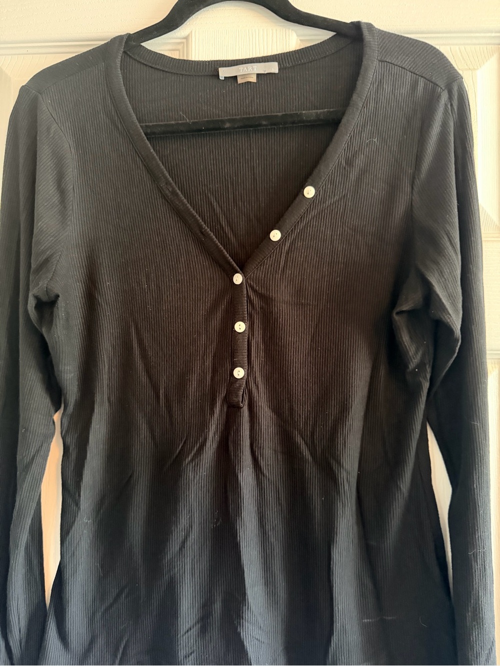 Tart Black Ribbed Long-Sleeve Henley Top